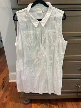 Spartina 449 Sleeveless White Eyelet Button-Front Shirt Dress -